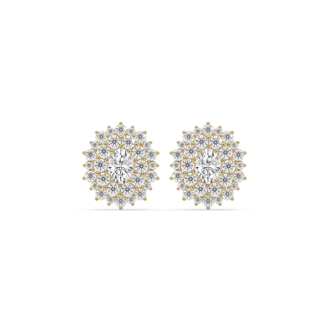 Oval Halo Cluster Earrings