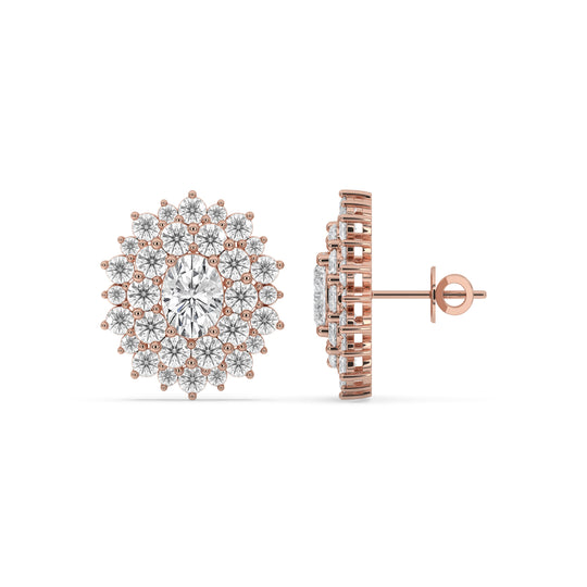 Oval Halo Cluster Earrings