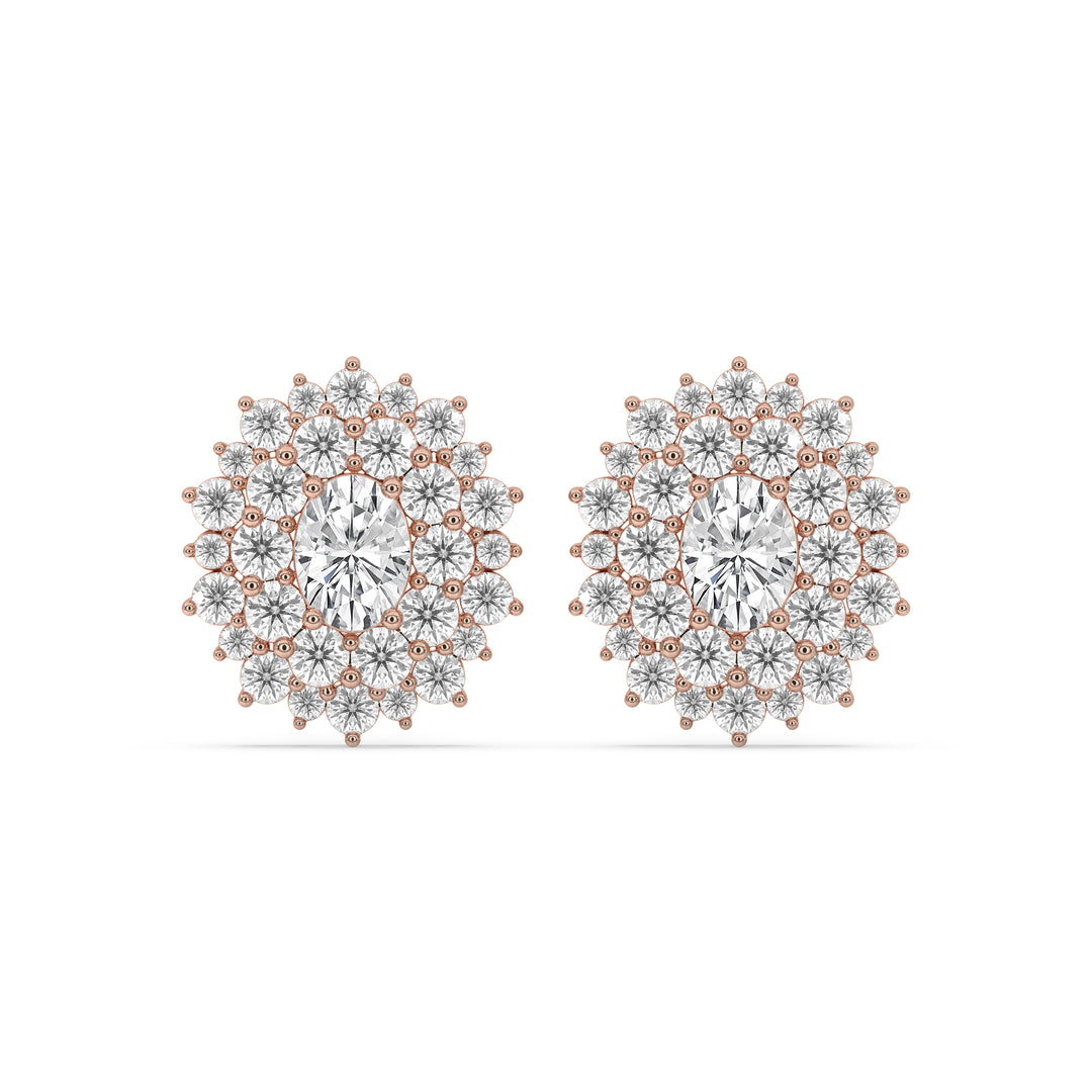 Oval Halo Cluster Earrings