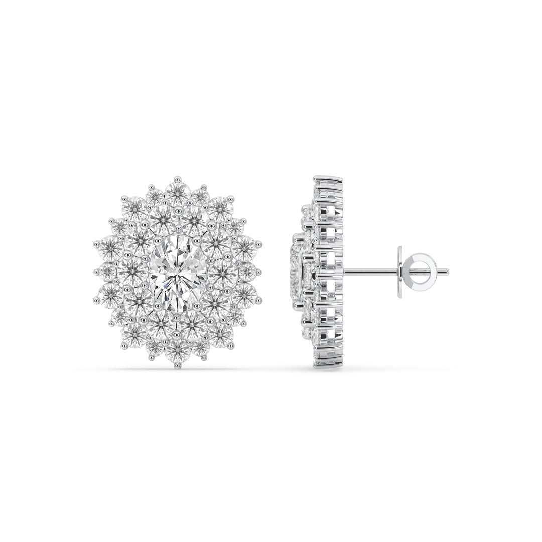 Oval Halo Cluster Earrings