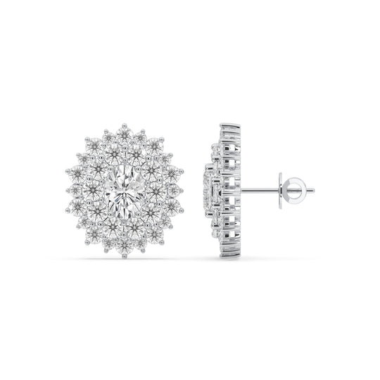 Oval Halo Cluster Earrings