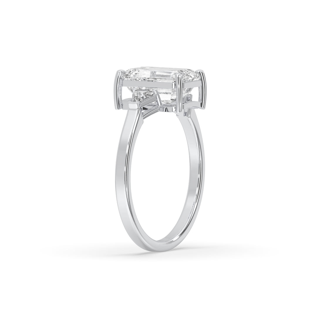 Classic Emerald Cut with Trillion Side Stones Engagement Ring