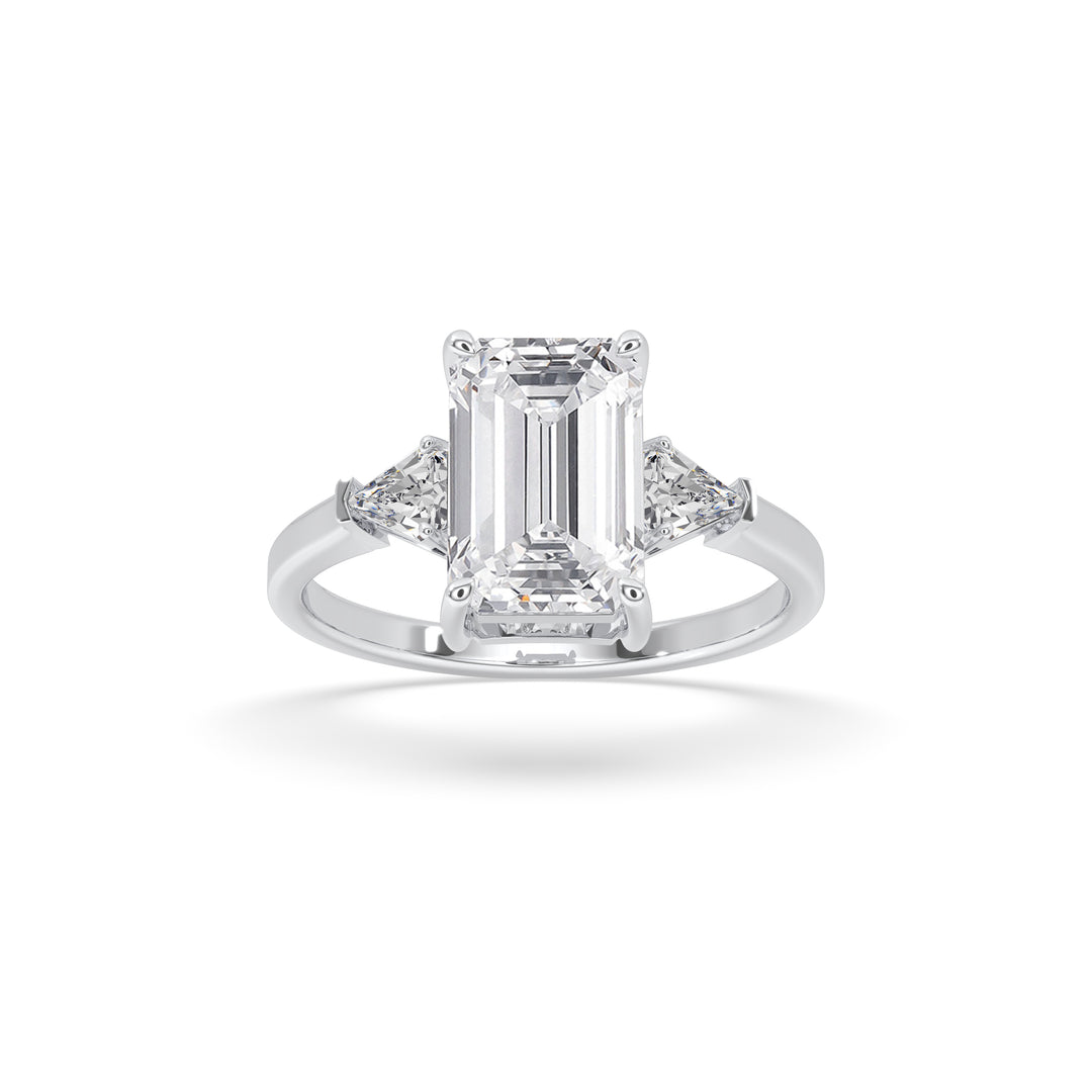 Classic Emerald Cut with Trillion Side Stones Engagement Ring