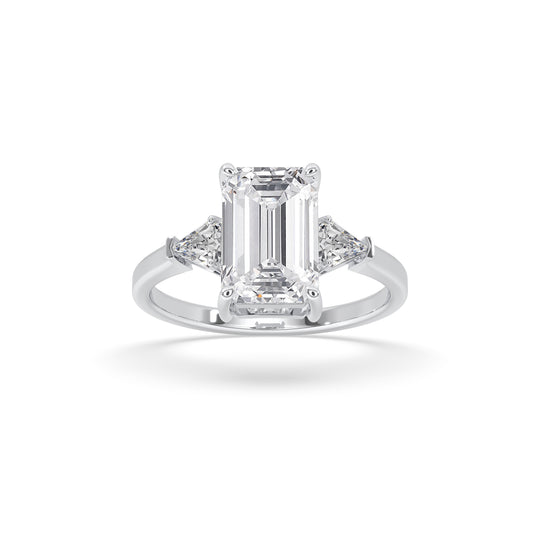 Classic Emerald Cut with Trillion Side Stones Engagement Ring
