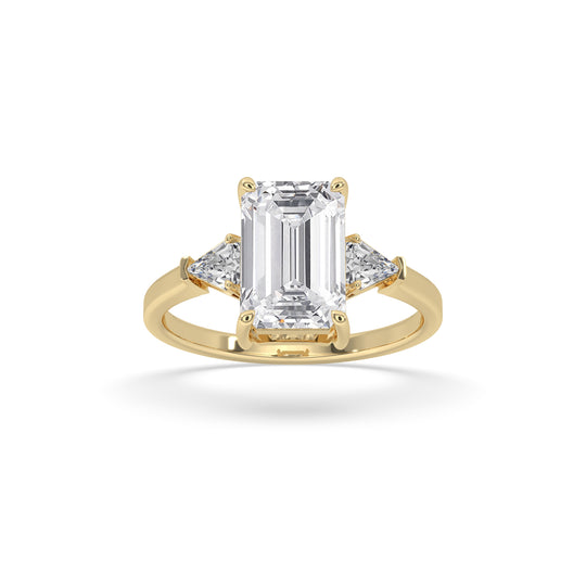 Classic Emerald Cut with Trillion Side Stones Engagement Ring