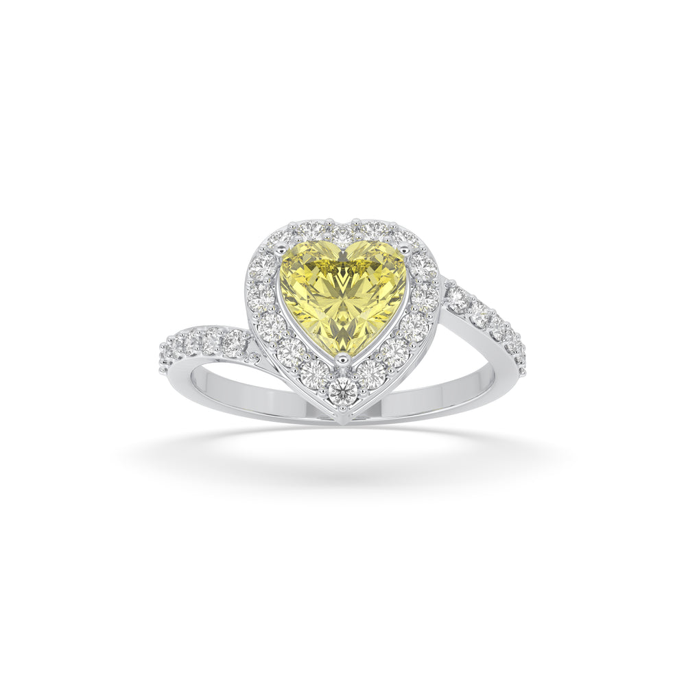 Yellow Heart Soliatiare Ring with Halo