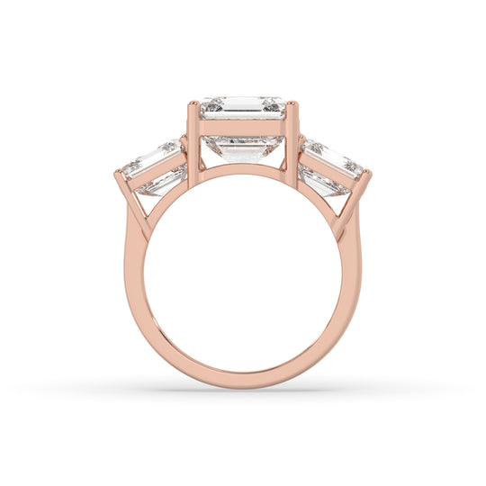 3 Stone Asscher cut center diamond Ring