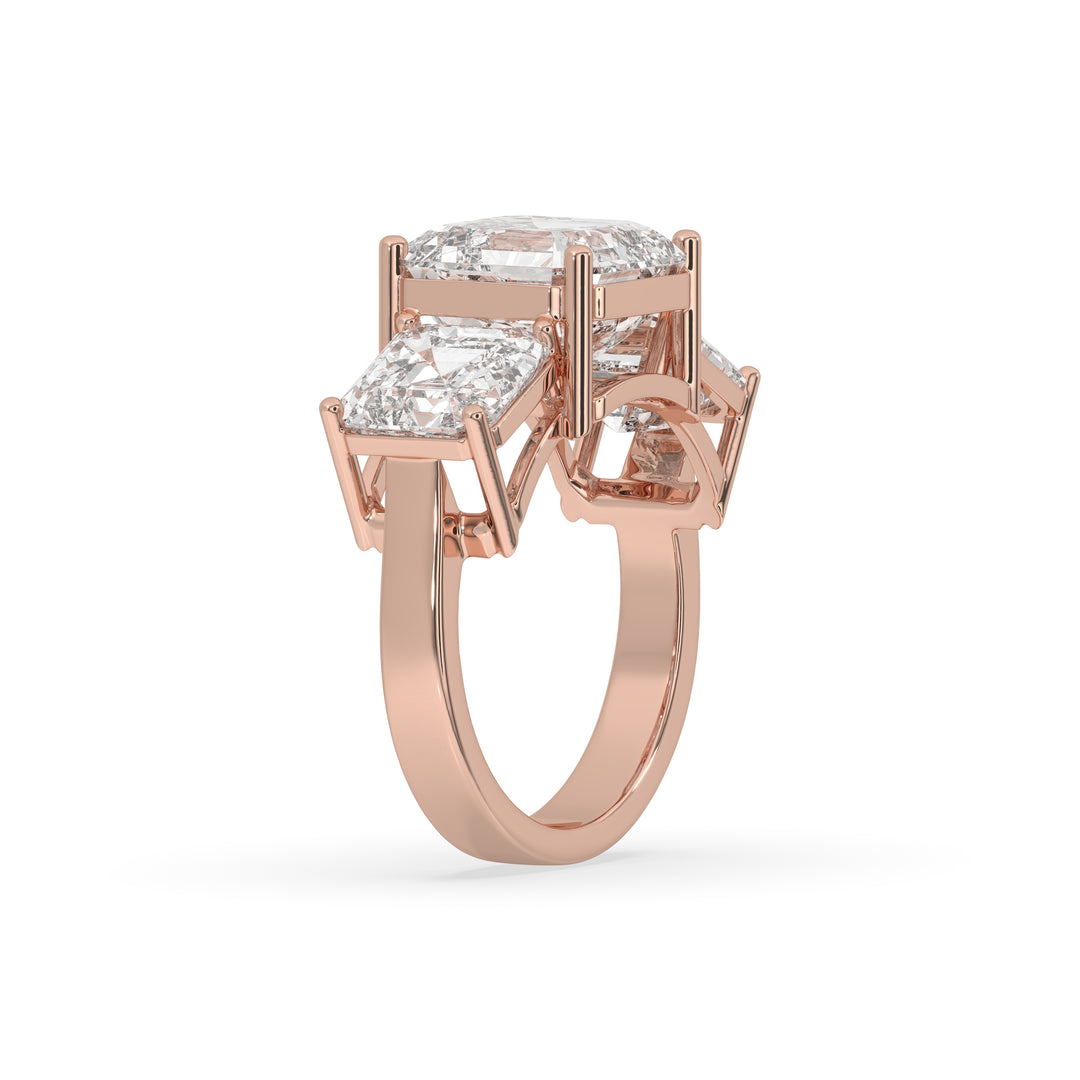 3 Stone Asscher cut center diamond Ring