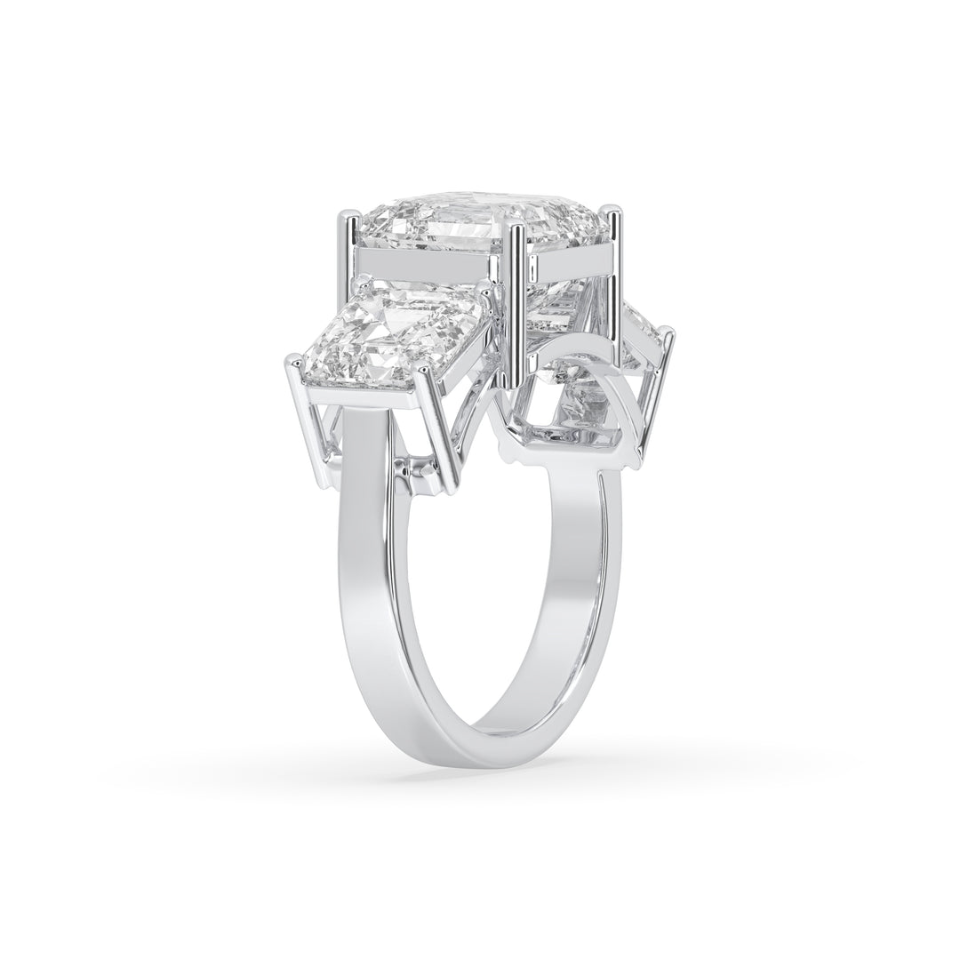 3 Stone Asscher cut center diamond Ring