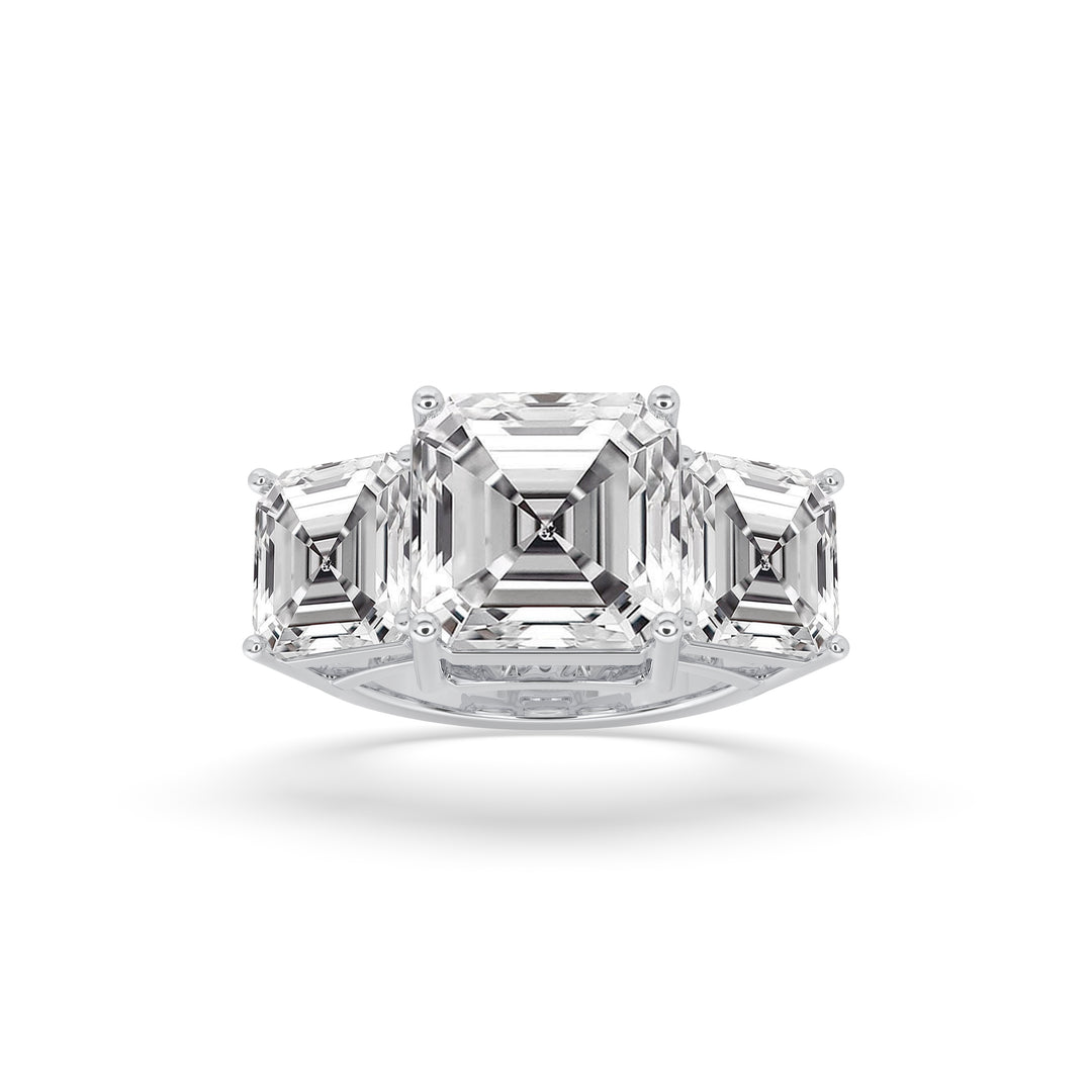 3 Stone Asscher cut center diamond Ring