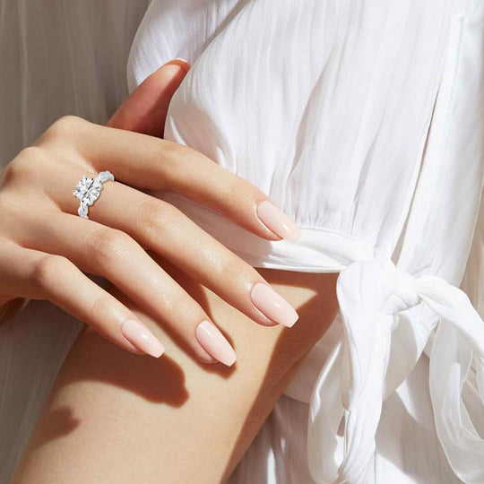 Pear Double Band Solitaire Ring