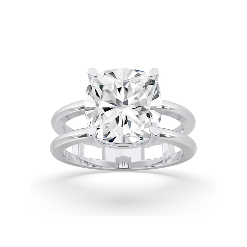 Double Band Cushion Solitaire Ring