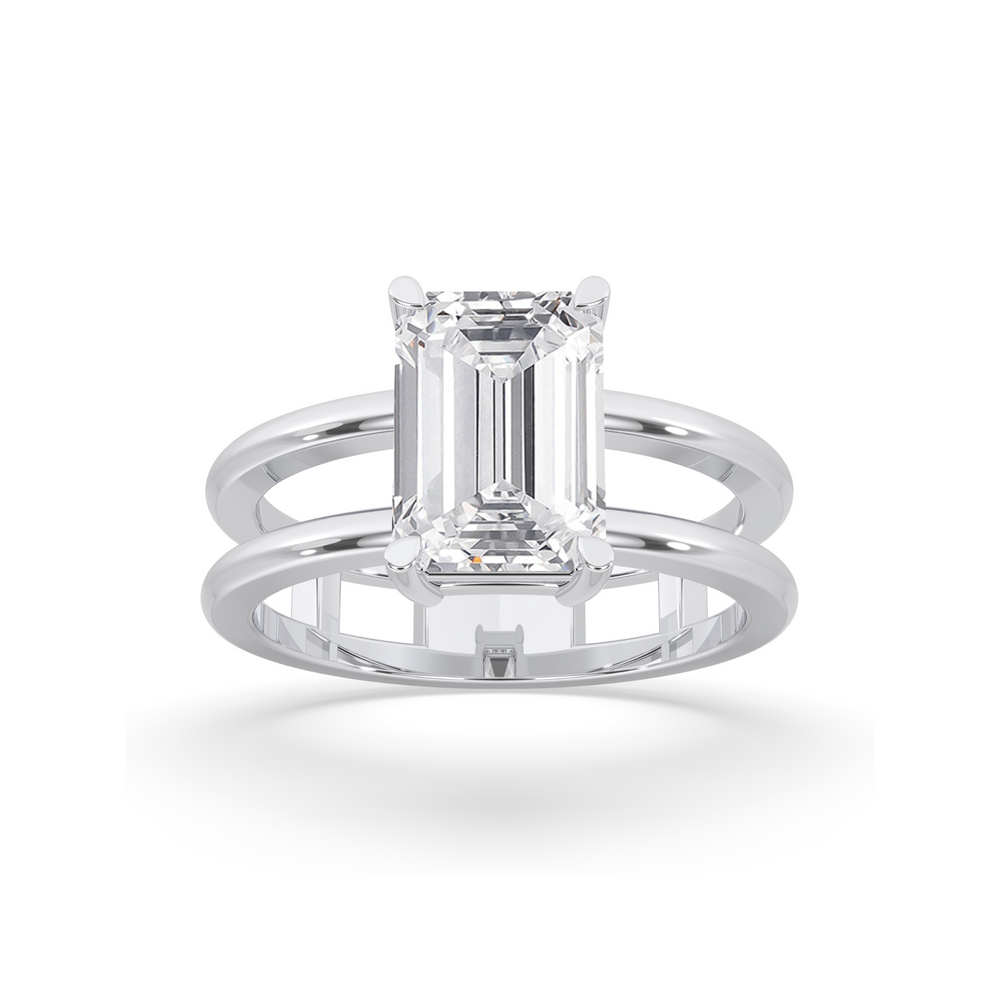 Double Band Emerald Cut Solitaire Ring