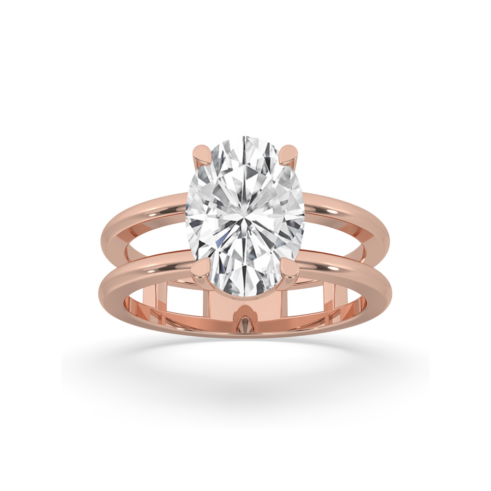 Double Band Oval Solitaire Ring