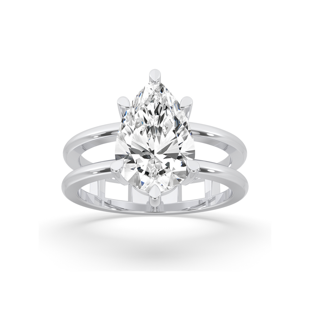 Pear Double Band Solitaire Ring