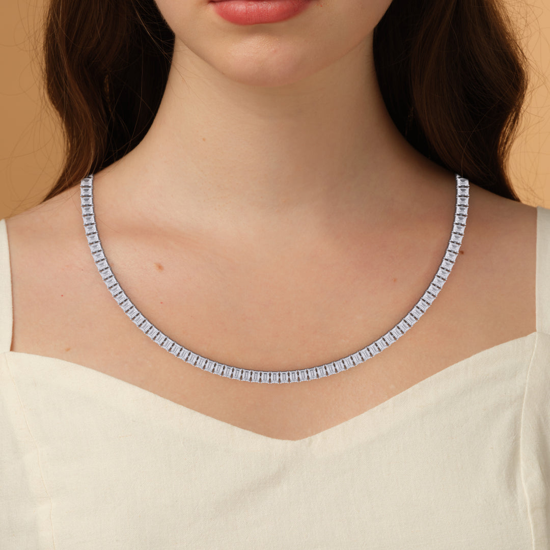 Emerald Cut Straight Line Necklace