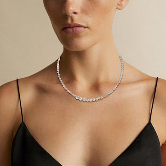 Graduating Bezel Set Round Tennis Necklace