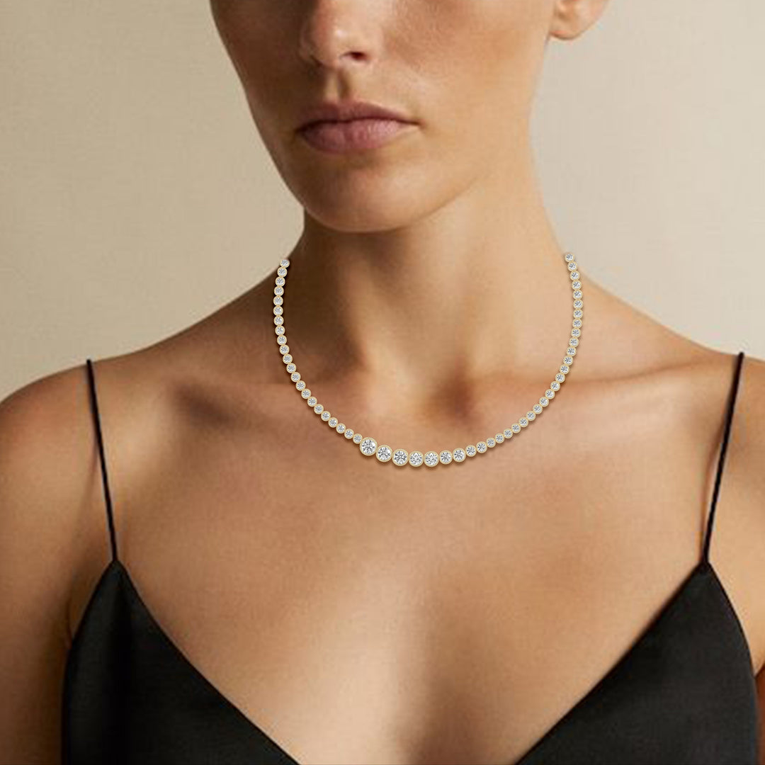 Graduating Bezel Set Round Tennis Necklace
