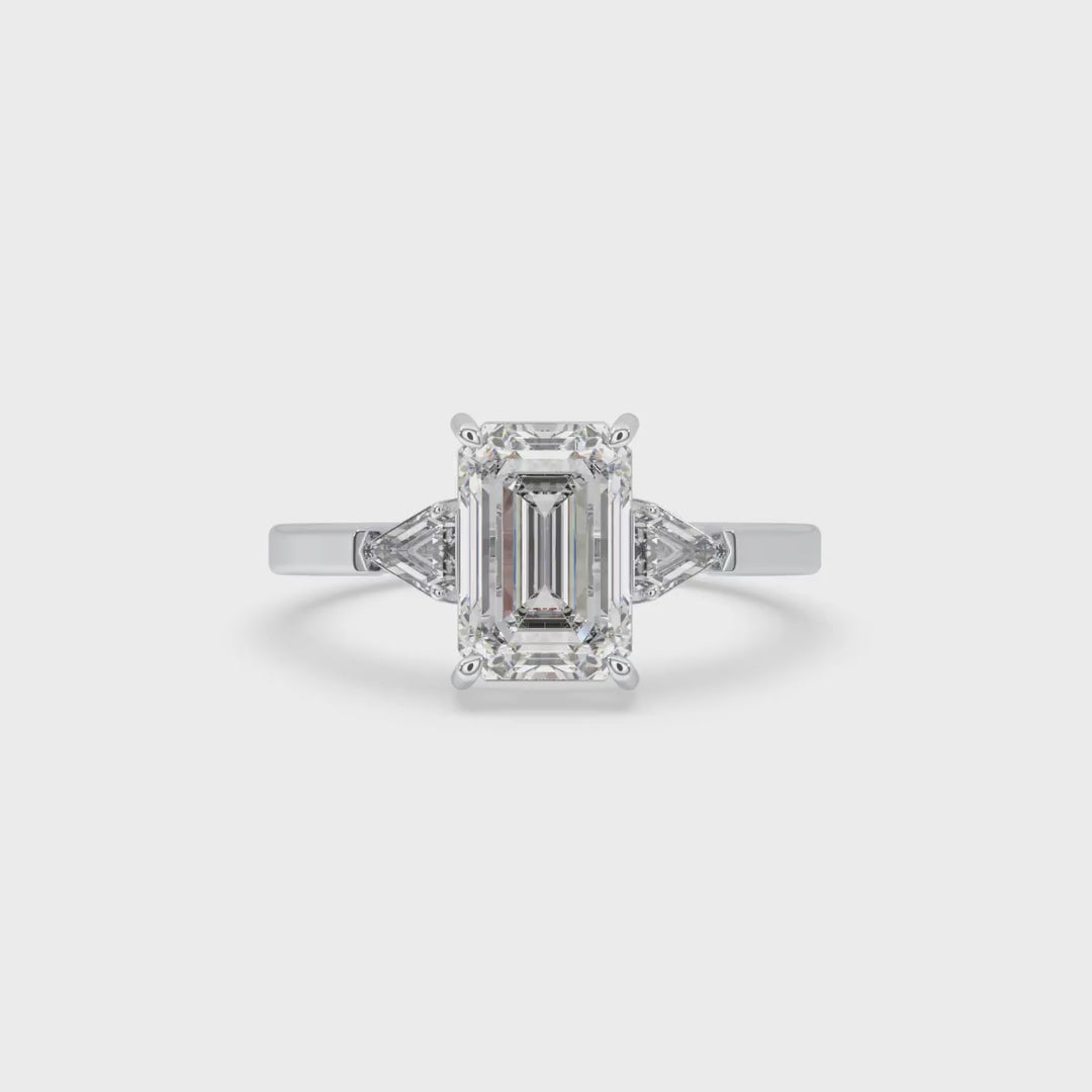 Classic Emerald Cut with Trillion Side Stones Engagement Ring