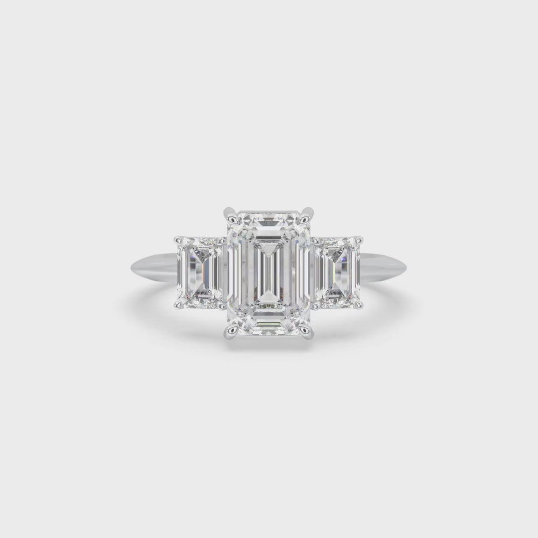 Emerald Cut Three Stone Engagement Ring