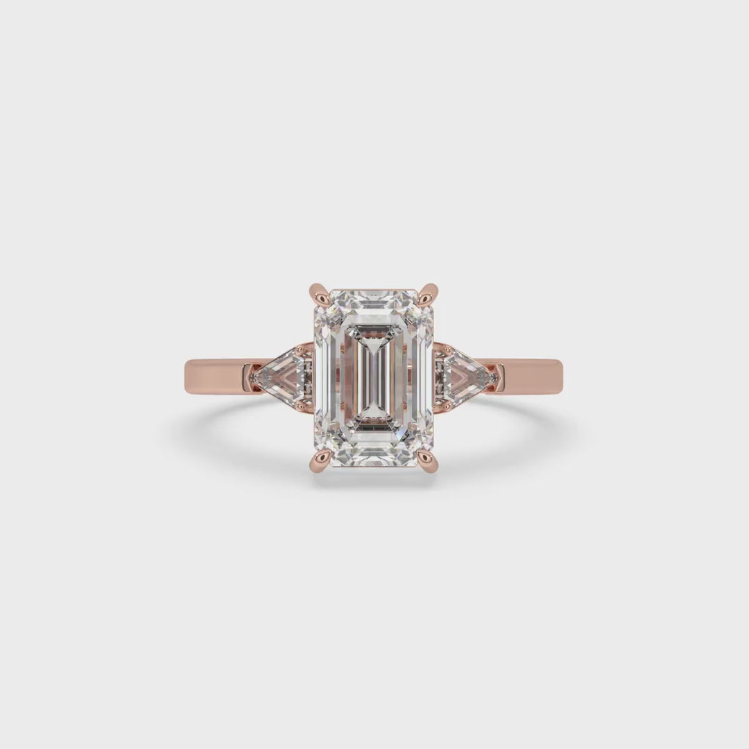 Classic Emerald Cut with Trillion Side Stones Engagement Ring