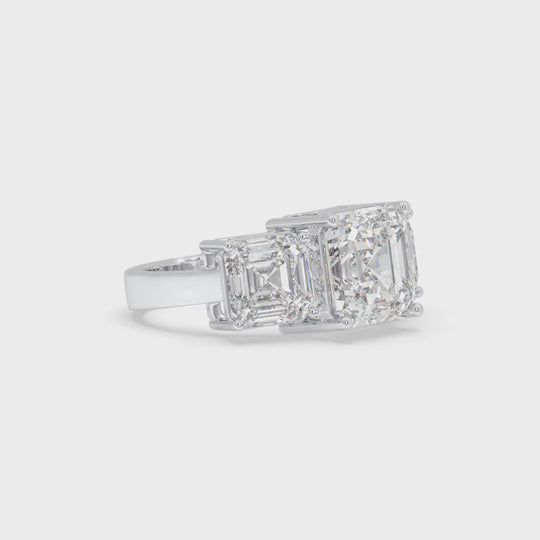 3 Stone Asscher cut center diamond Ring