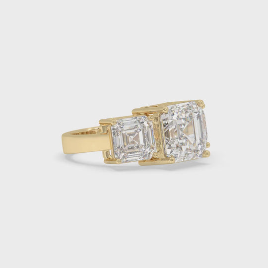 3 Stone Asscher cut center diamond Ring